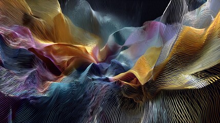 Dynamic abstract wave form with vibrant gradient colors and flowing lines, digital art