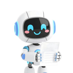 3D cute AI robot holding shopping and discount elements, representing online shopping, sales, and promotion concepts, isolated on png file.