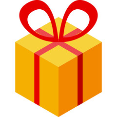 Isometric Yellow Gift Box With Red Ribbon And Bow Isolated On Transparent Background Festive Celebration Present Surprise