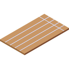 Isometric Wooden Plank With Light Blue Stripes And Grid Pattern Minimalist Design On Transparent Background