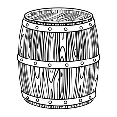 Doodle wooden barrel. Oak container for storage of wine, beer, whiskey