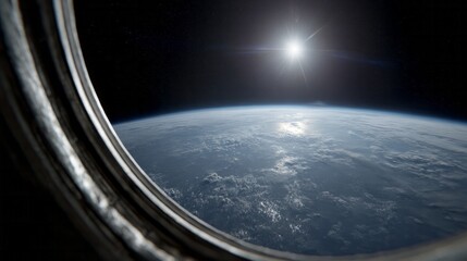 A celestial vista unfolds through the porthole, echoing Cosmic Smorgasbord Day and Intergalactic Discovery Week, infinite wonders abound