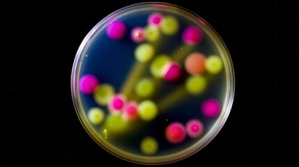 In a kaleidoscopic petri dish, psychedelic bacteria bloom into cosmic starburst patterns, echoing Darwin Day and World Microbiome Day magic