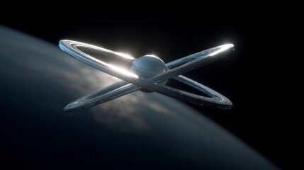 Futuristic spacecraft orbits a distant star, embodying cosmic solstice celebration and interstellar voyager dreams, in a galactic ballet