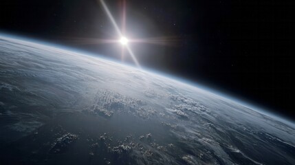 Glistening solar dawn caresses Earth's curvature, invoking cosmic dance, Space Exploration Day, rare astronomical serenity whispering infinity