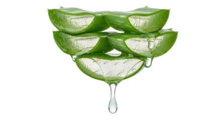 Stacked Aloe Vera Slices With Gel Dripping Isolated Transparent Background Isolate Succulent Plant Green Liquid Freshness Health Natural Beauty Skincare Medicinal