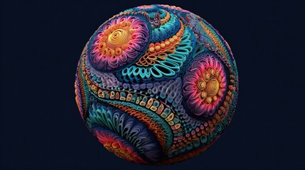 Vibrant abstract fractal sphere bursts with intricate colorful patterns and organic textures, a mesmerizing visual spectacle