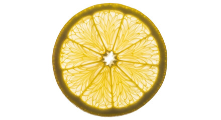 Translucent yellow lemon slice with visible segments and rind detail illuminated from behind isolate Citrus Fruit Texture Food Healthy Fresh Juicy Pattern