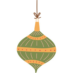 Ornate Green and Orange Christmas Ornament Hanging with Twine Against a Transparent Background Perfect for Festive Holiday Decorations
