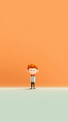 Whimsical ginger-haired cartoon boy dreaming against a vibrant tangerine sky, reminiscent of International Children's Day and Inventors Month