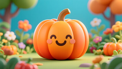 Cute pumpkin character 3D illustration