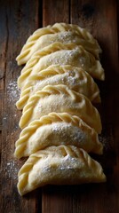Golden pierogi, dusted with flour, evoke Slavic harvest feasts and cozy, nostalgia-filled winters, tantalizing taste aficionados worldwide