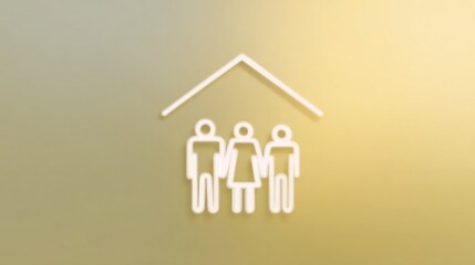 Family silhouette under stylized roof, symbolizing unity and shelter, evokes World Habitat Day and Scandinavian Hygge