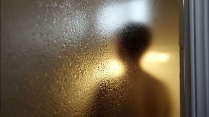 Misty silhouette looms behind rain-brushed glass, capturing unseen dreams, introspection, evoking World Whispering Day, Ghostlight Festival