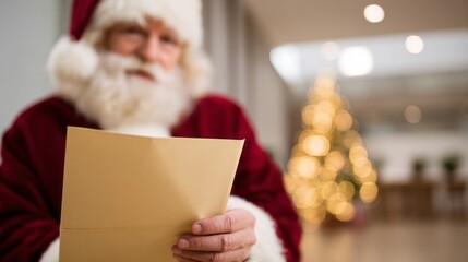 Santa, the timeless symbol of yuletide delight, reads wishful letters amidst twinkling holiday cheer, evoking Sinterklaas magic and Christmas Eve dreams