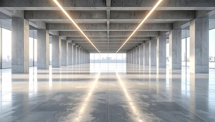 Modern architecture with concrete pillars and light.