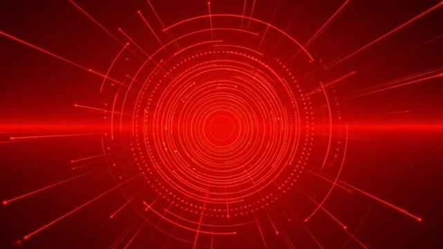 Abstract red tech design with concentric circles and lines