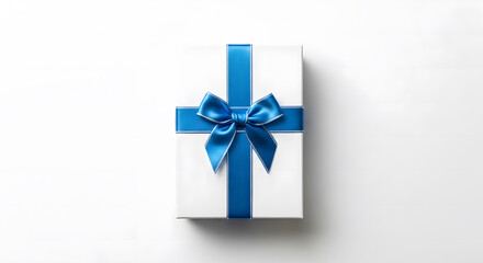 White gift box with blue ribbon corporate reward appreciation concept