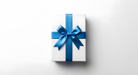 White gift box with blue ribbon corporate reward appreciation concept