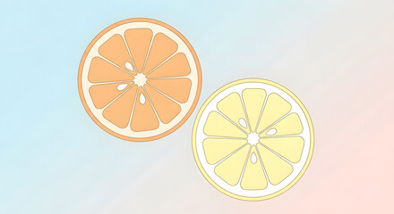 Refreshing orange and lemon fruit slices, illustrated cleanly on a soft pastel gradient background. Ideal for healthy eating, summer concepts, and natural flavor designs