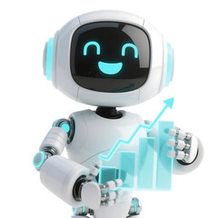 Cute AI Robot 3D in Trading and Investment Concept Isolated on Png Background