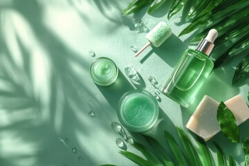 Explore natural organic skin care products for a serene home spa experience with refreshing colors and lush greenery