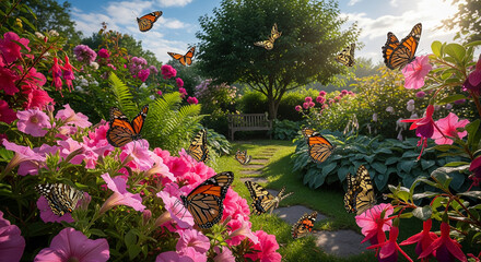 Obraz premium flowers in the garden and butterfly