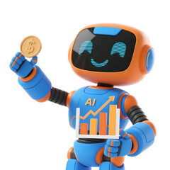 Cute AI Robot 3D in Trading and Investment Concept Isolated on Png Background