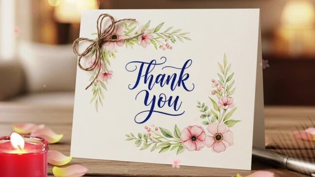 Elegant Floral Thank You Card Design, 4k video
