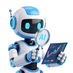 Cute AI Robot 3D in Trading and Investment Concept Isolated on Png Background