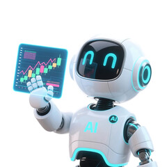 Cute AI Robot 3D in Trading and Investment Concept Isolated on Png Background