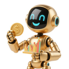 Cute AI Robot 3D in Trading and Investment Concept Isolated on Png Background