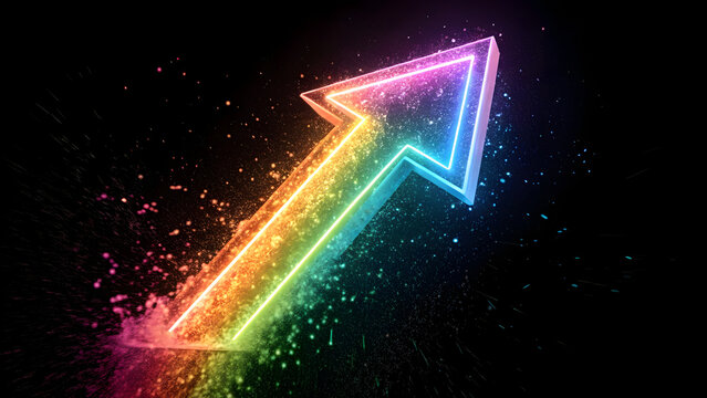Neon rainbow arrow with motion trails