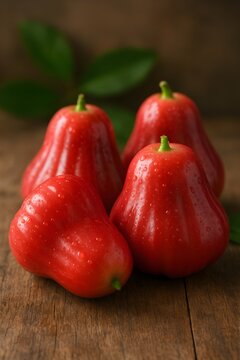 Fresh Rose Apples with Water Droplets