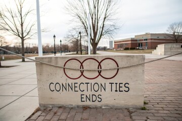 Concrete block featuring Connection Ties Ends text and three rings