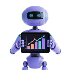 Cute AI Robot 3D in Trading and Investment Concept Isolated on Png Background