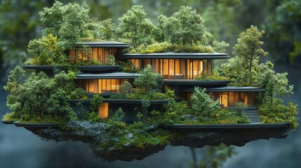 Floating eco-home nestled in lush forest