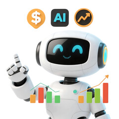 Cute AI Robot 3D in Trading and Investment Concept Isolated on Png Background