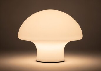 Glowing White Mushroom Lamp with Warm Light on Neutral Background