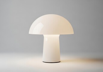 Glowing White Mushroom Lamp on Tabletop Soft Lighting in Studio