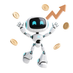 Cute AI Robot 3D in Trading and Investment Concept Isolated on Png Background