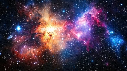 Fototapeta premium Cosmic Nebula Stellar Cloudscape, vibrant colors, distant stars, galactic expanse, space exploration