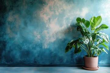 Visit the tranquil ambiance of a modern space featuring a beautifully textured plaster paint wall and vibrant greenery in a cozy corner setting