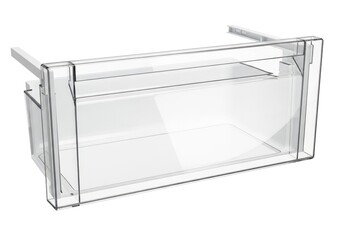 Empty Clear Plastic Container Tray for Refrigerator Storage on White