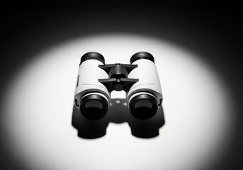 White Binoculars Isolated on Gray Backlit Surface for Outdoor Exploration