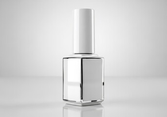 Nail Polish Glass Bottle in White and Clear Against Minimal Background