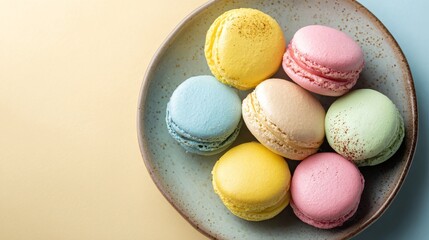 In a bright environment, gourmet bakery food photography highlights colorful macarons with a close-up view of delicate treats suited for special occasions