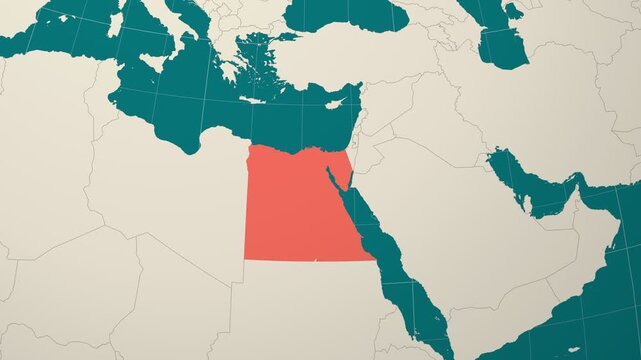 Egypt map. Animated zoom into the country on the Globe in Teal Pale Mint color palette. Country logo animation. Map with meridians, parallels. Beautiful video.