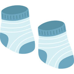 Pair of Baby Blue and White Striped Baby Socks with Blue Cuffs and Heels on a Transparent Background in a Top Down Perspective