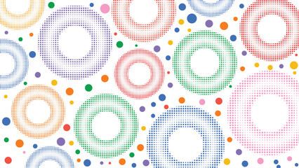 Fototapeta premium Colorful halftone circle vector pattern, abstract dotted round background for decoration, modern retro design, playful seamless texture for kids and creative projects